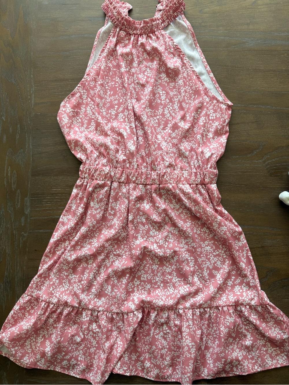 Pink Floral Halter Summer Dress